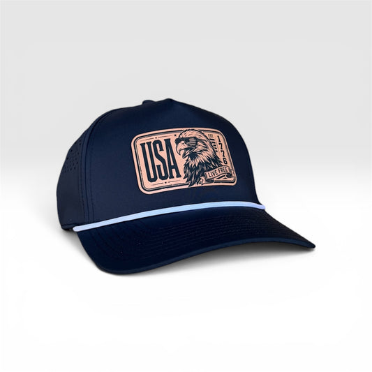 USA Live Free Black Performance Rope Hat — Leather Patch