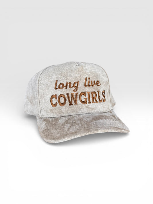 Long Live Cowgirls Tan Suede Baseball Cap - 5 Panel Embroidered Hat